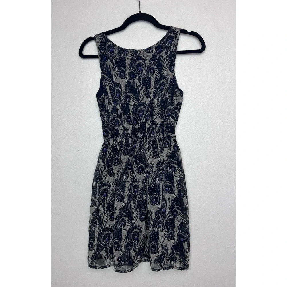 Band of Gypsies Dress Sleeveless Size XS Peacock Feather Pattern Elastic Waist